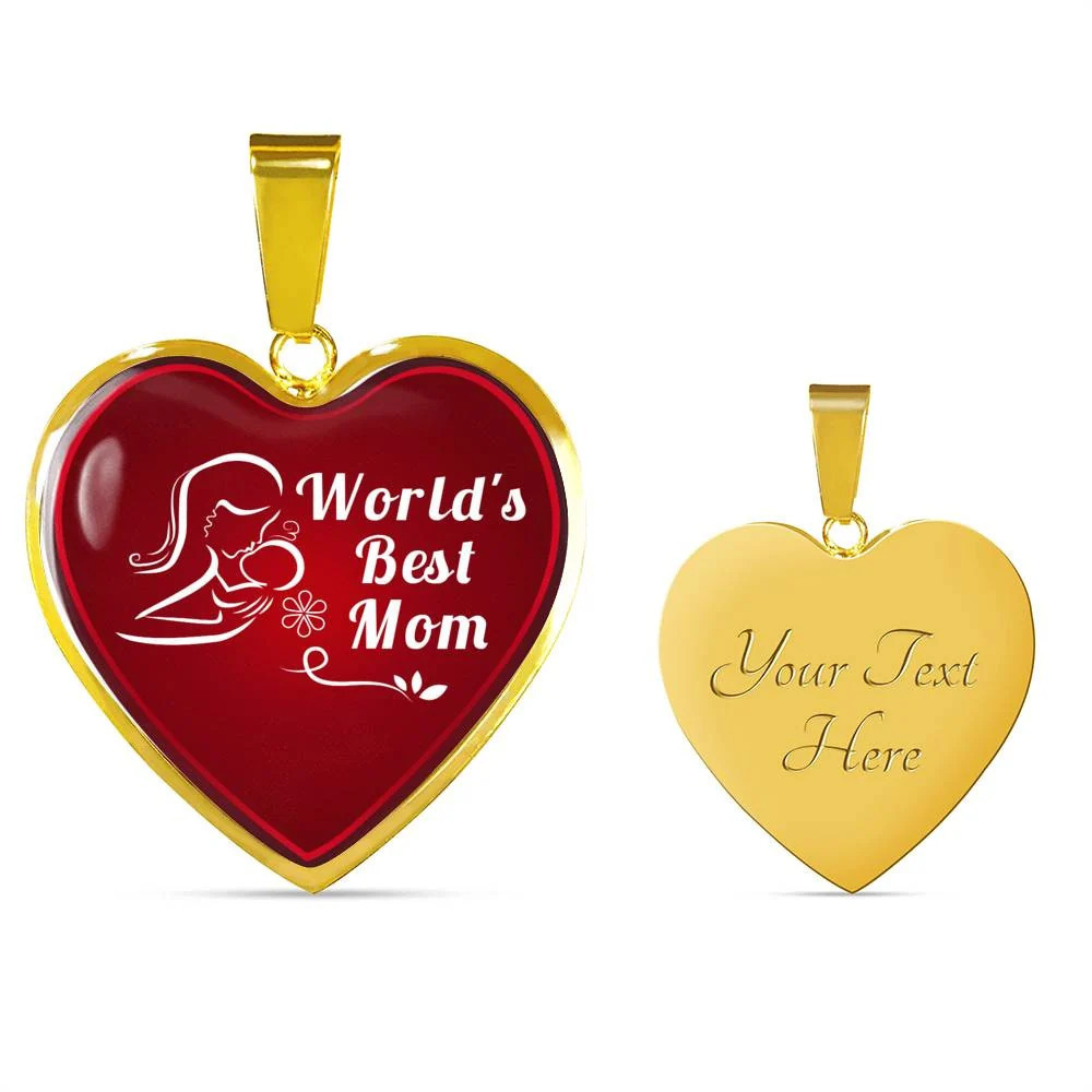 Mom Message World'S Best Mom Necklace Personalized Engraved Gold Heart Necklace